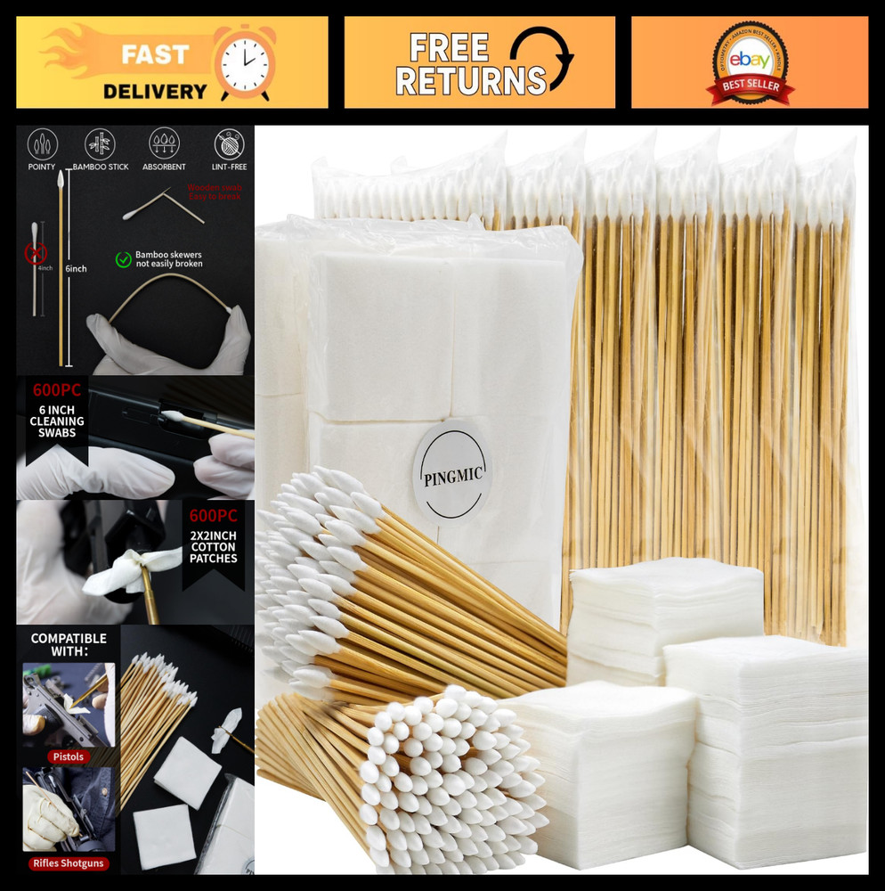 Gun Cleaning Kit – Lint-Free Patches & 6″ Cotton Swabs for All Calibers