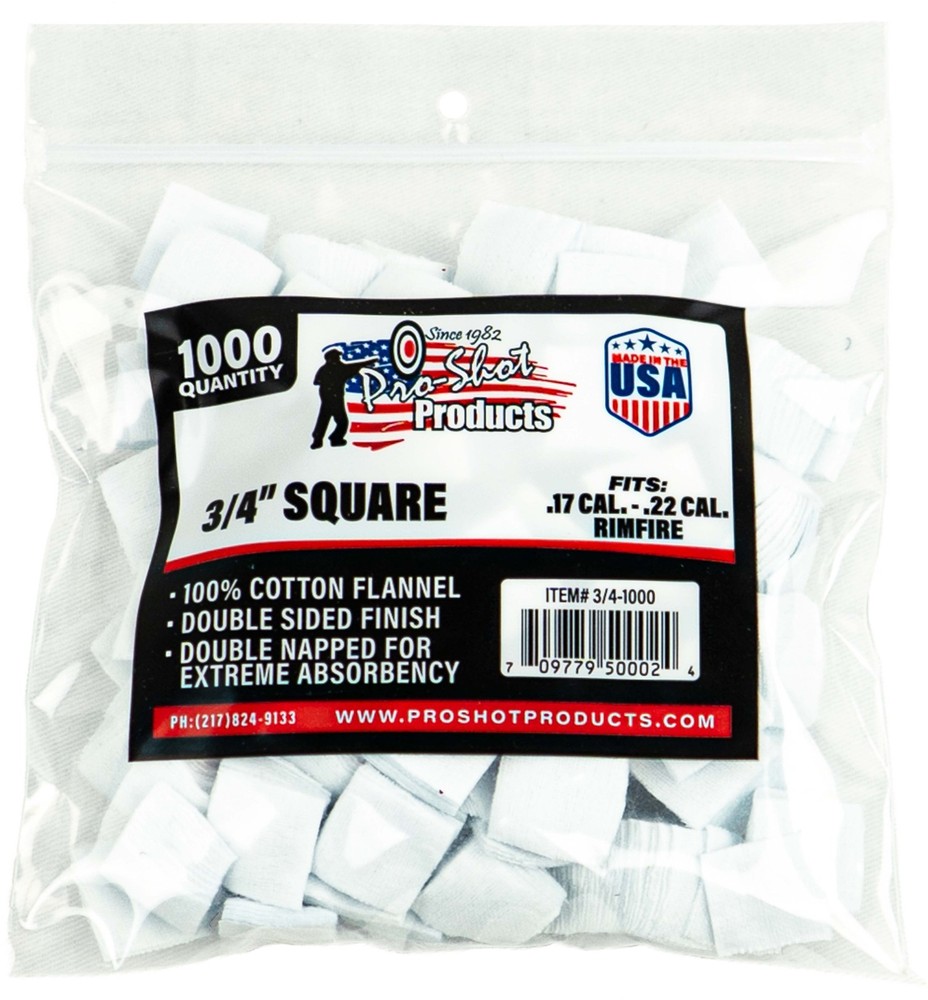 Pro-Shot Cotton Flannel Patches .17-.22 Rimfire .75 Inch Square 1000 : 3/4-1000