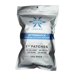 Legend Aftershock Cotton Patches 2 1/4″ 250 Pack 38/9MM/45/410/20GA Cal Cleaning