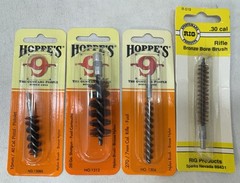 Lot of 4 Bore Brushes Nylon & Bronze .40, 20 Ga, 7mm, .30 Cal Hoppe’s + Rigs