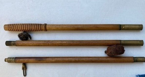 Antique Hardwood and Brass Cleaning Rod With Slotted Tip, Bore Brush and Swab