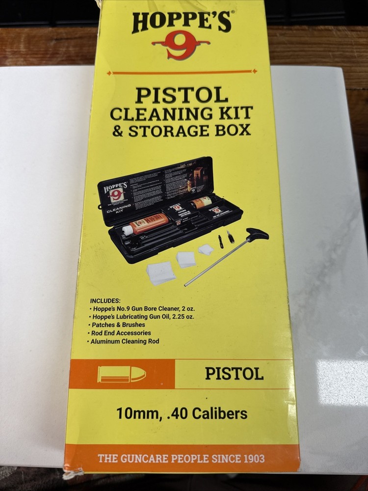 HOPPES 9 All Calibers PISTOL CLEANING KIT & STORAGE BOX Includes 10mm 40 Brushes