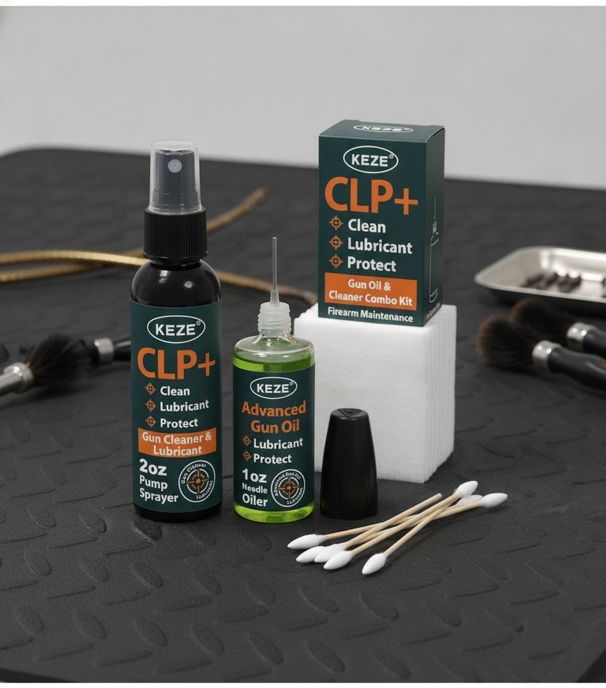 Gun Cleaner Lubricant Kit, 2 oz CLP, 1 oz Needle Oiler, 50 Patches, 10 Swabs