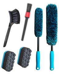 6PCS Car Wheel Cleaning Detailing Pro Kit, Tire Brush, 2 6 Pack (Blue & Black)