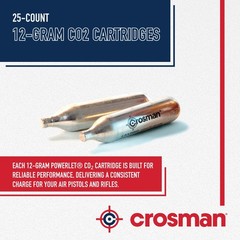 Crosman 25-Count 12-Gram CO2 Cartridges For Air Rifles And Medium, Silver