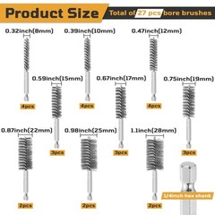 27 Pcs Stainless Steel Bore Brush Set, 5/16″-1-1/8″ Wire Cleaning Brushes for Dr
