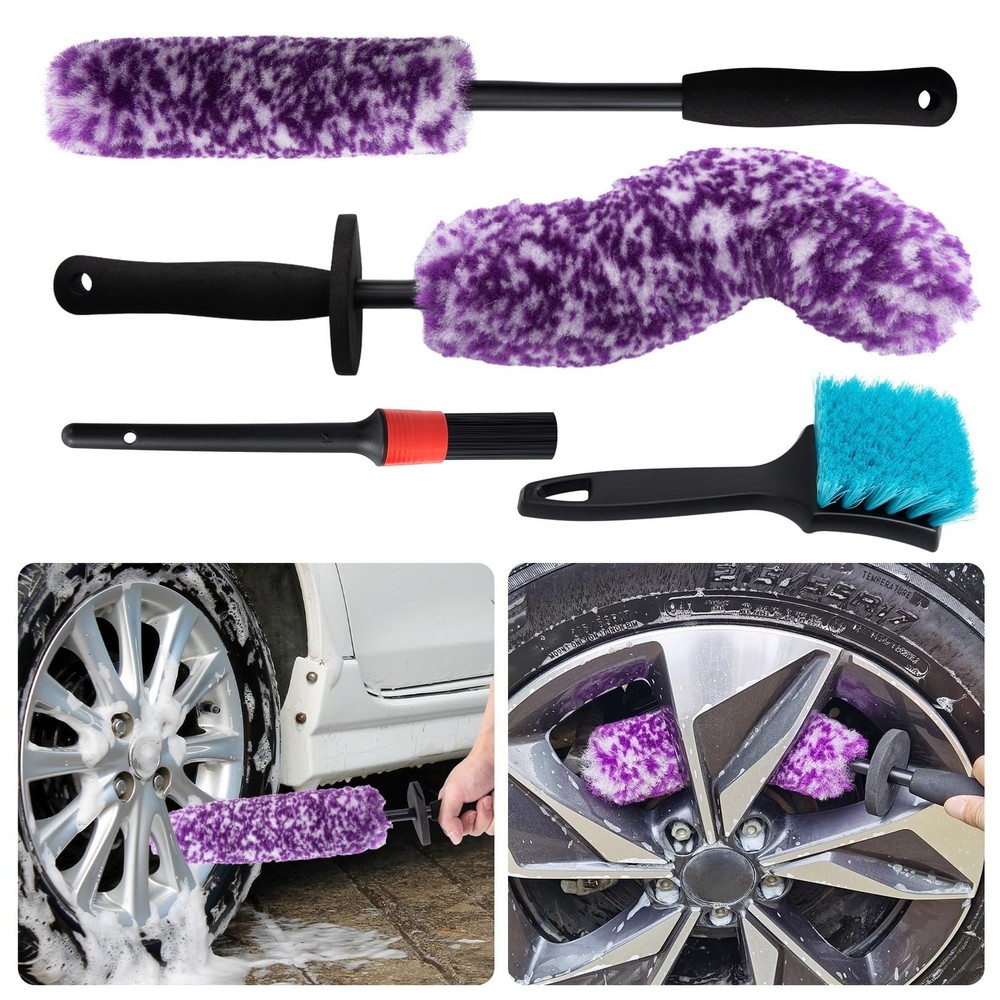 4 Pack Wheel Tire Cleaning Brush Kit Cars Motorcycles RVs Trucks Rim Hub Ultr…