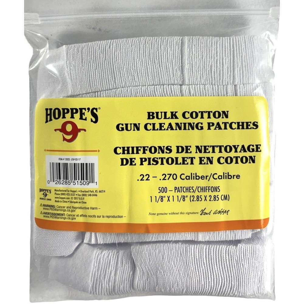 Hoppe’s Gun Cleaning Patches 500 Count Cotton Rifle Pistol Shotgun Choose Size