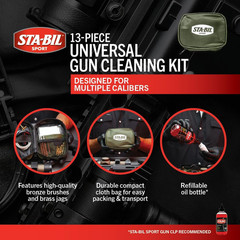 Sport 13 Piece Gun Cleaning Kit – Compact Cloth Bag – Bronze Brushes for 30, 270