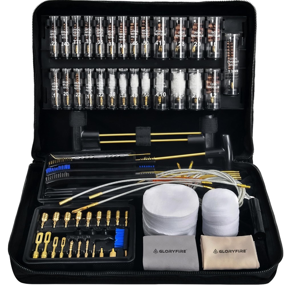 Deluxe Gun Cleaning Kit with Brass Brushes Rods and Mops 17 to 50 Calibers