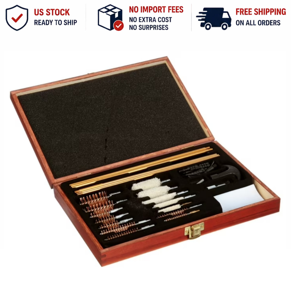 Gunmaster 42 Piece Deluxe Universal Cleaning Kit in Wood Case Cleans Rifles