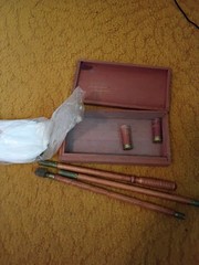 Vintage Antique Wood And Brass Rifle Cleaner Kit Wood Box with Shells