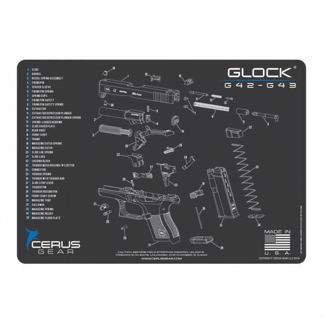 Cerus Gear for GLOCK G42 G43 Pistol Promat Gun Cleaning Bench Mat – 12×17 Grey