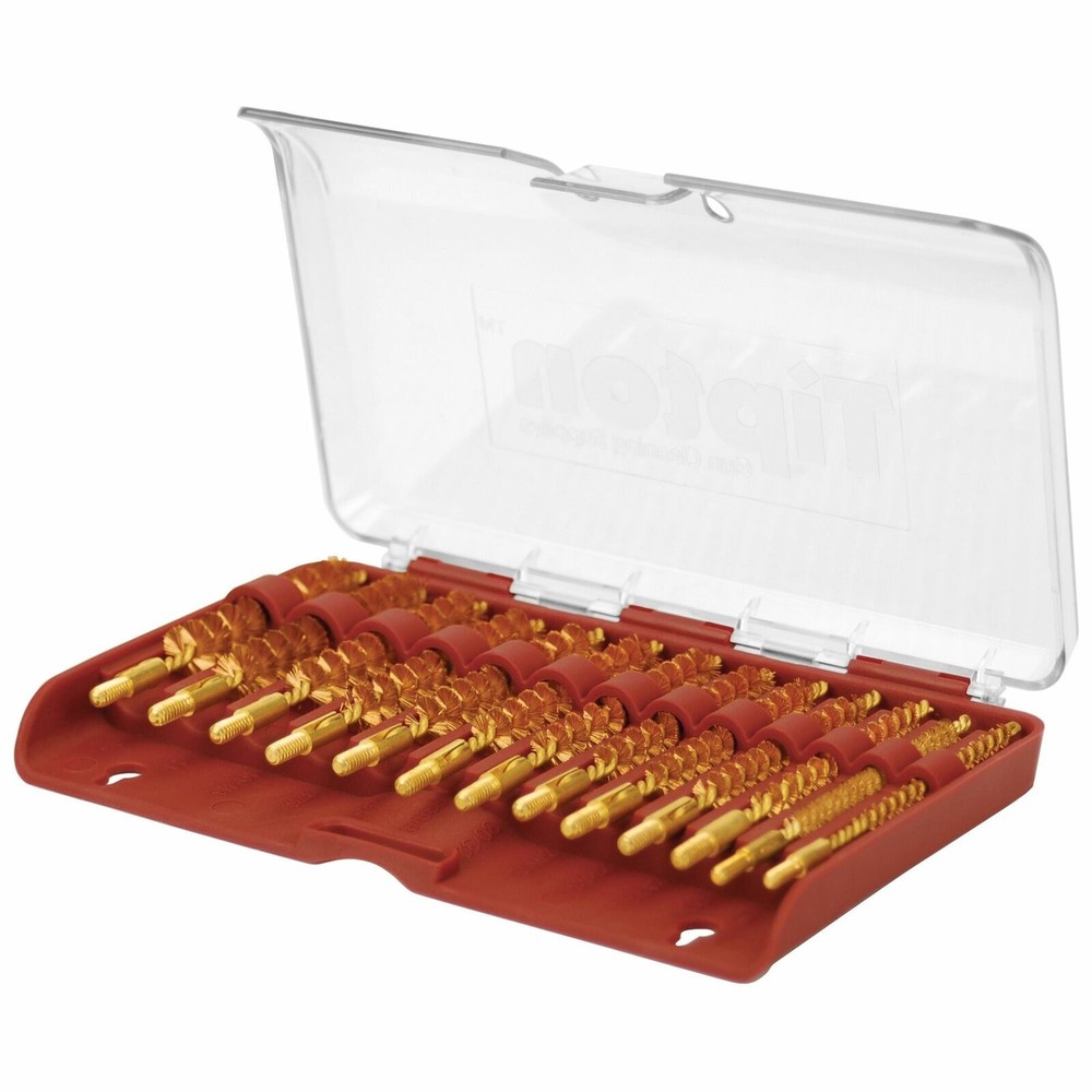 Tipton 13-Piece Bore Brush Set, 8-32 Thread, Fits .17Cal – .45ACP, Hinged Box