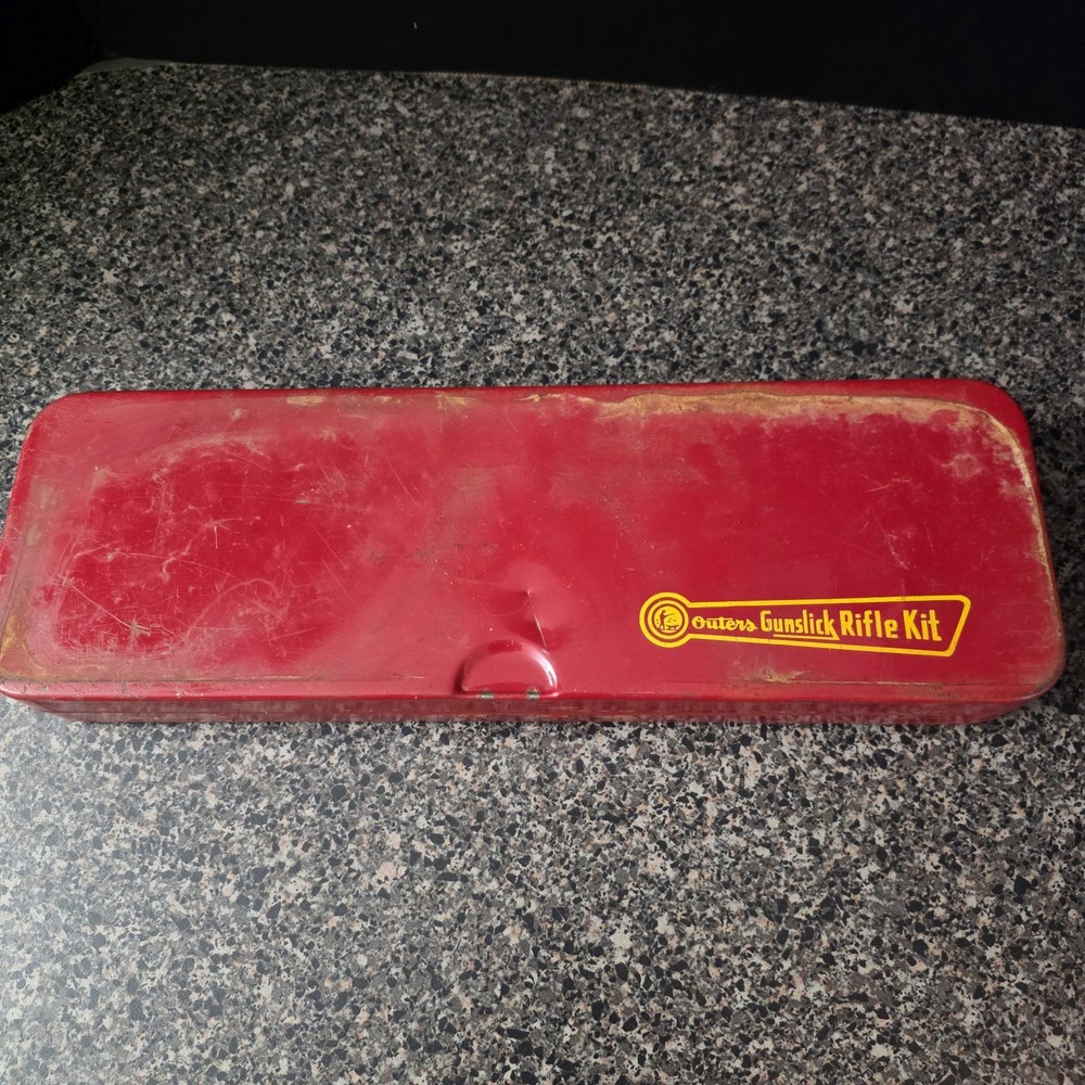 Vintage Outers Gunslick No 477 Rifle Cleaning Kit Steel Case Red Made In USA