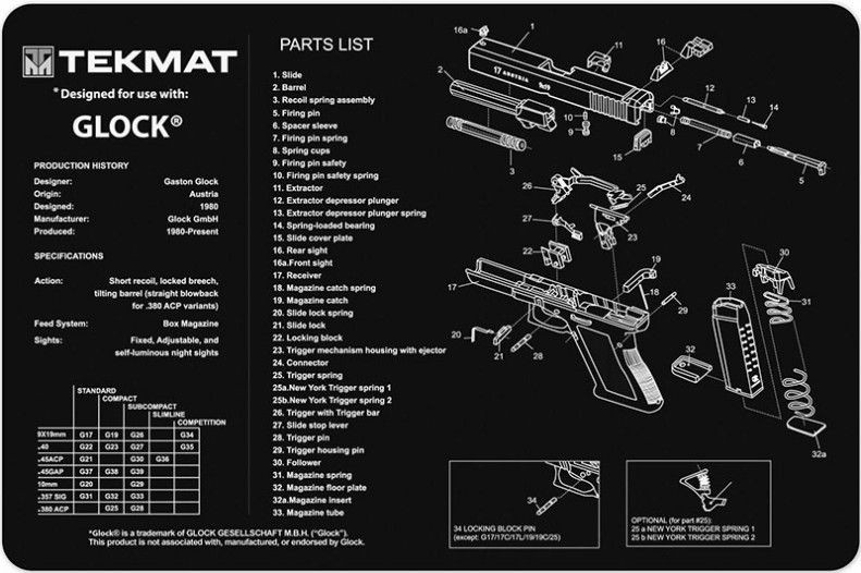 TekMat Glock Gun Cleaning Mat,11x17in,Black 17-GLOCK: TEK-R17-GLOCK