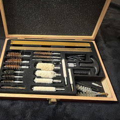.22 Long Rifle Gun Cleaning Kit w/ Wood Case, Brass Bore Brush & Mop Set