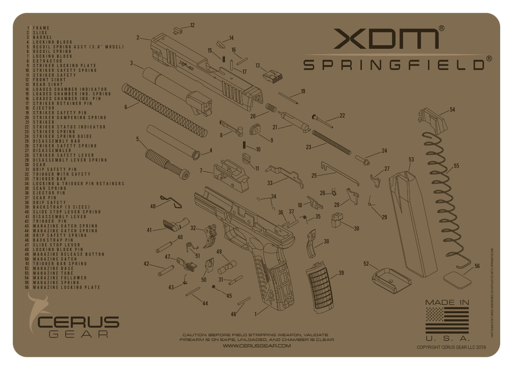 For Springfield XDM Armorers Cleaning Mat Cerus Gear PREMIUM Made in USA FDE