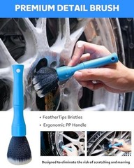 Car Wheel Cleaning Kit: Wheel and Rim Flagged Tip Brush, Bendable Barrel