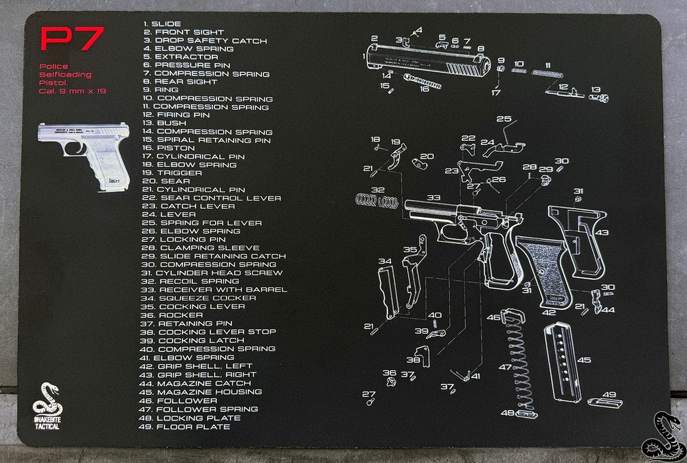 H&K P7 Gun Cleaning Mat – Exploded Parts, Heckler & Koch, HK