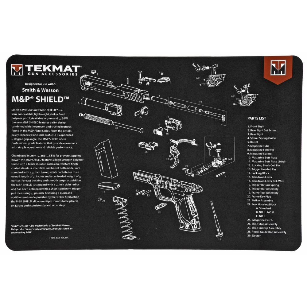 TekMat TEKR17SWMPSHIELD M&P Shield Cleaning Mat Black/Gray Rubber 11″x17″ S&W M&