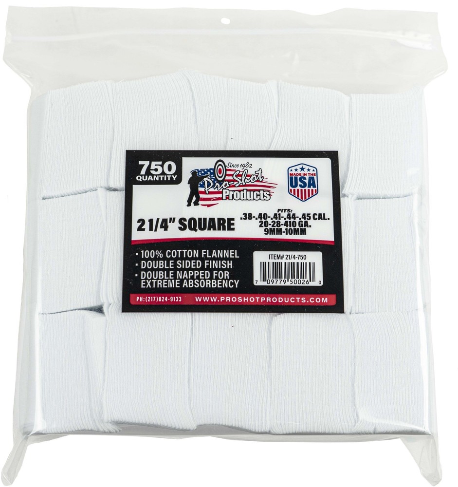 Pro-Shot Cotton Flannel Patches .38-.45 Caliber/20-.410 Gauge 2.25 : 21/4-750