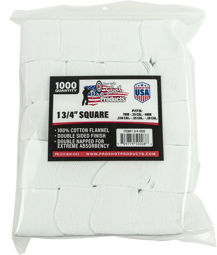 Pro-Shot Cotton Flannel Patches 7mm-.38/6mm Benchrest 1.75 Inch : 13/4-1000