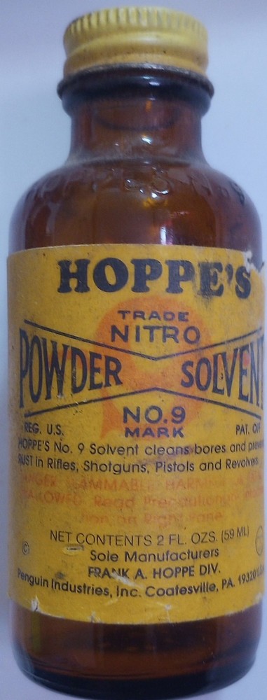 1960’s Hoppes Nitro Powder Solvent #9 Empty Bottle Paper Label