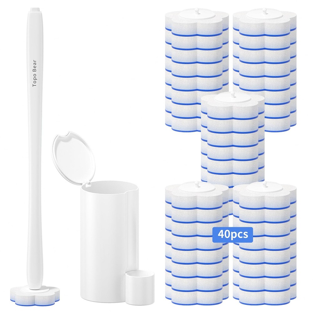 Topo Bear Disposable Toilet Bowl Brush with 40 Toilet Wand Refills – Hygienic Cl