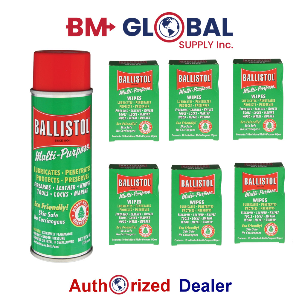Ballistol 1 Cans Multi Purpose Lubricant Gun Cleaner 6 oz + 60 Guns Wipes &
