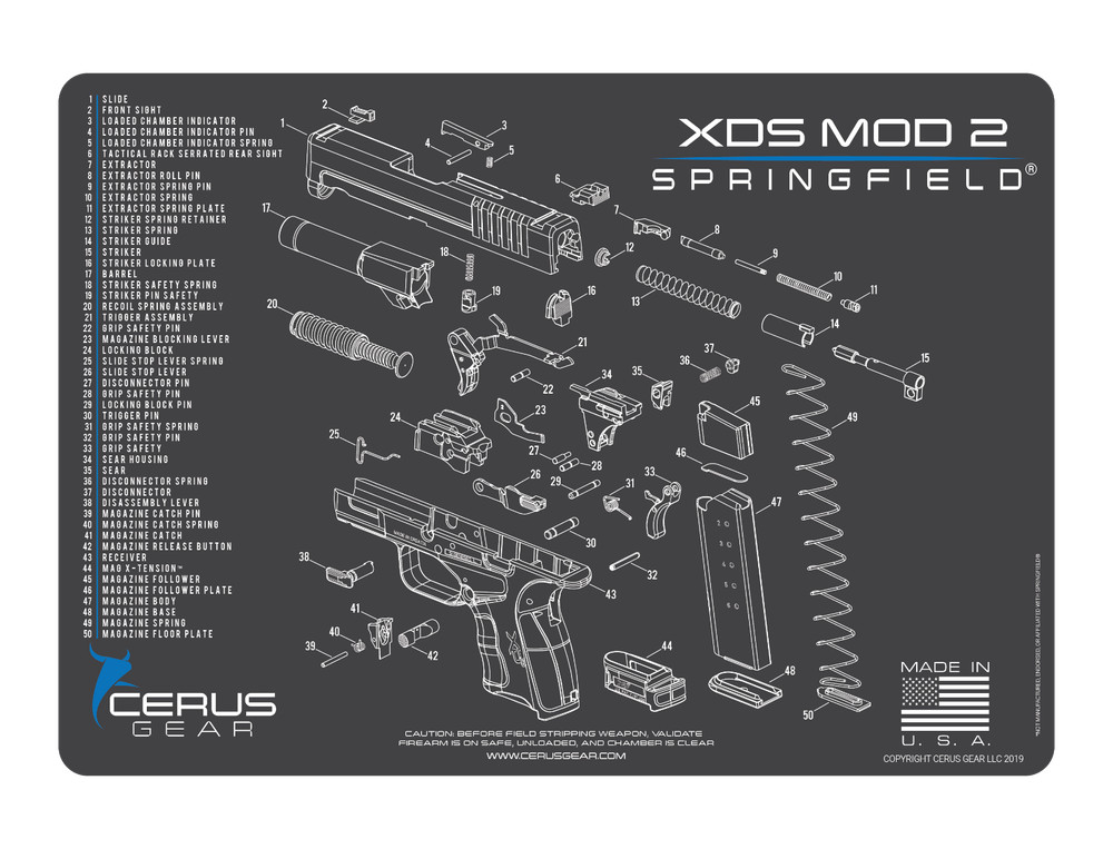 For Springfield XDS MOD 2 Armorers Cleaning Mat Cerus Gear PREMIUM Made in USA