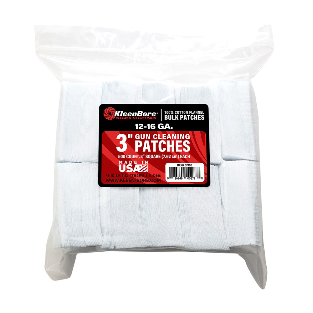 Kleen-Bore SuperShooter 500 Cotton Gun Cleaning Patches for 12/16 Gauge Shotguns