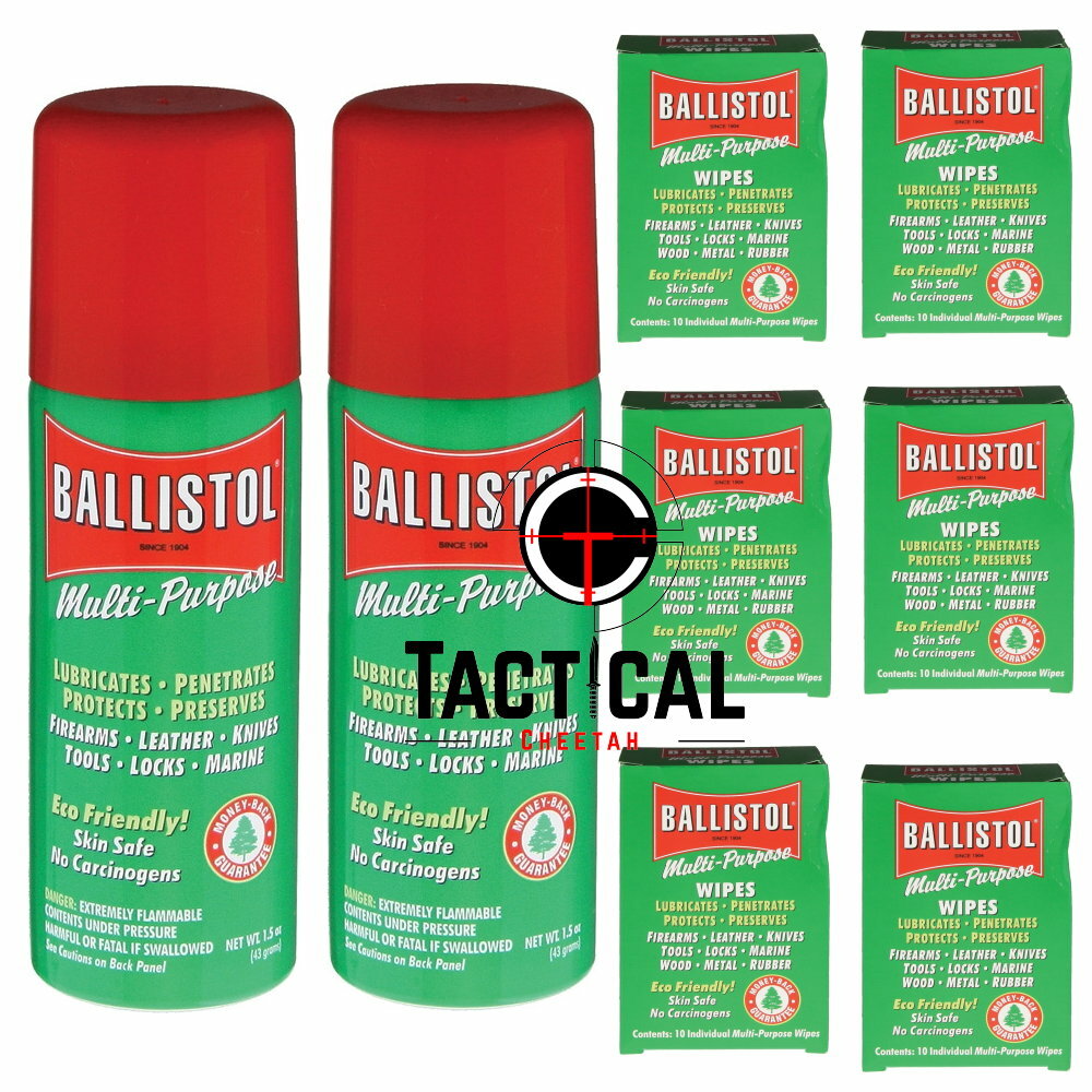 Ballistol Multi-Purpose Wipes (60 wipes) 2 Cans of 1.5 oz Spray Gun Cleaning