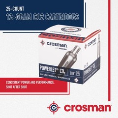 Crosman 25-Count 12-Gram CO2 Cartridges For Air Rifles And Medium, Silver