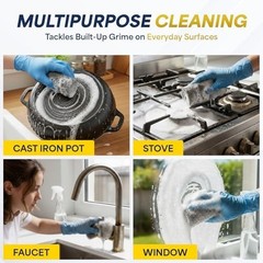 6Pcs Steel Wool Pads Set with Brush, Microfiber Cloths & Nitrile Gloves for Clea