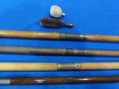 VINTAGE SHOTGUN WOOD CLEANING RODS (4 TOTAL) BRASS CONNECTORS AND ACCESSORIES