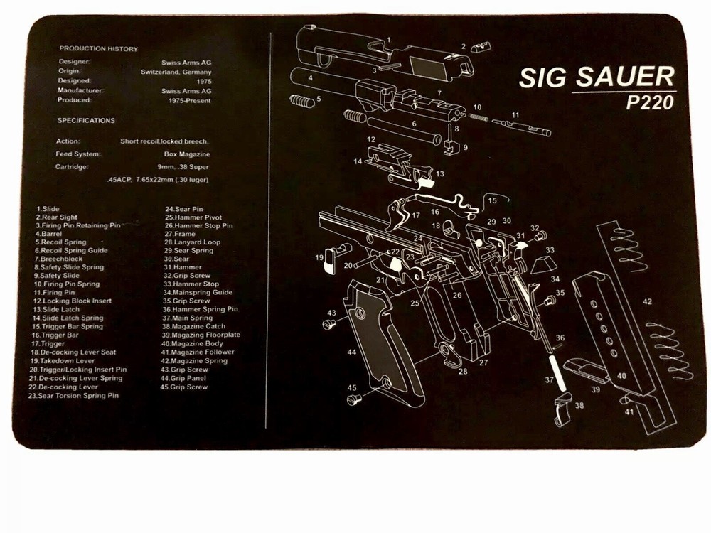 11”x17” Sig Sauer P220 Gun Cleaning Mat (US Seller)