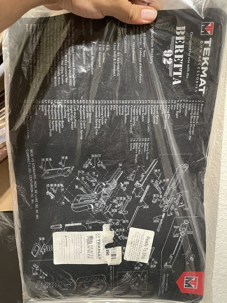 TEKMAT BERETTA 92 9MM PISTOL GUN CLEANING GUNSMITH BENCH MAT