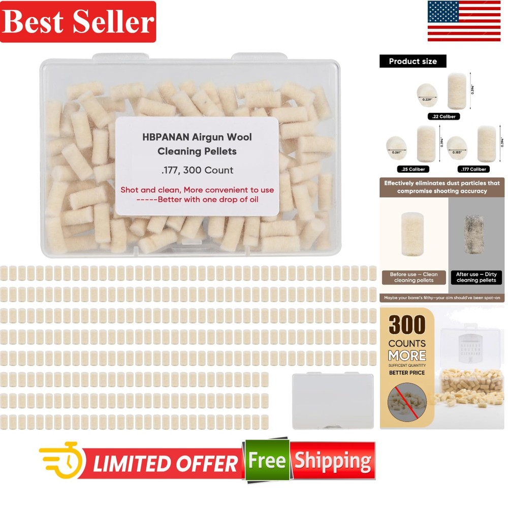 Cleaning Cotton Wool Felt Pellets for .177 Caliber Airguns 300 Count with Sto…