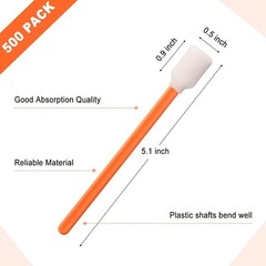 500 Pack Foam Tip Swabs for Printer, Camera – Orange