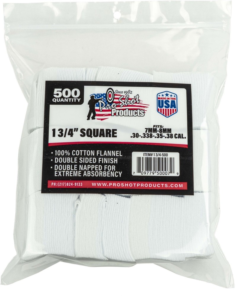 Pro-Shot Cotton Flannel Patches 7mm-.38/6mm Benchrest 1.75 Inch Square: 13/4-500