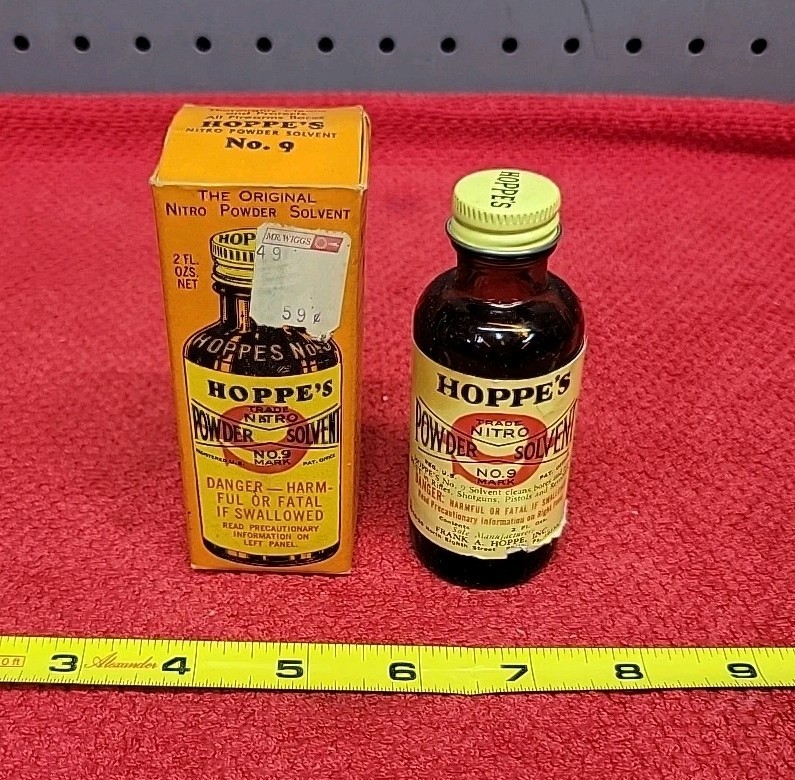 Vintage Hoppe’s No. 9 Gun Cleaning Solvent Bottle Box Glass Bottle
