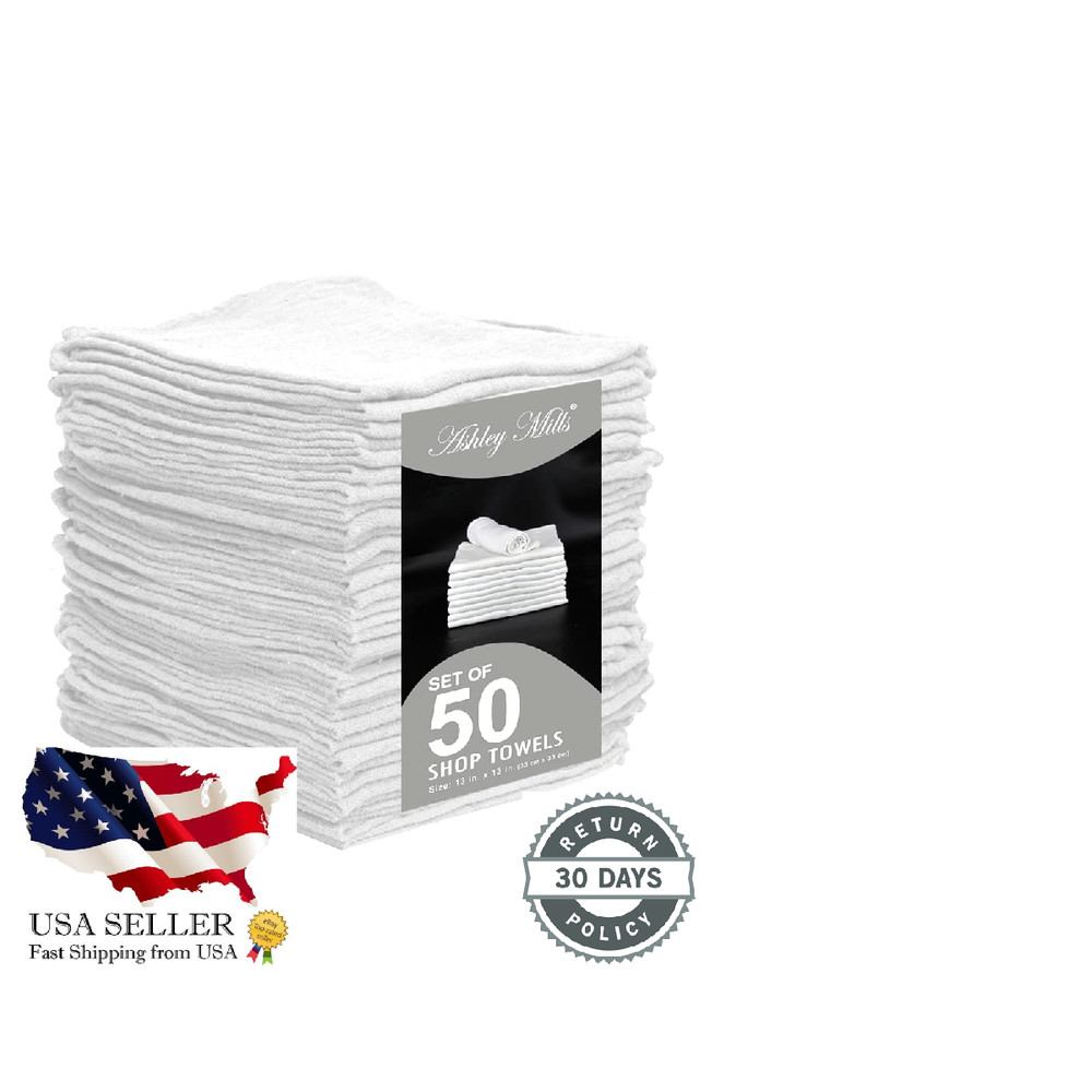 Ashley Mills Cotton Shop Towels Pack Of 50 13X14 In Cleaning Rags Absorbent