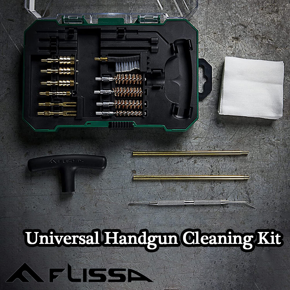 FLISSA 16PC Universal Handgun Cleaning Kit Cleaning Jag Patches Rod Bore Brushes