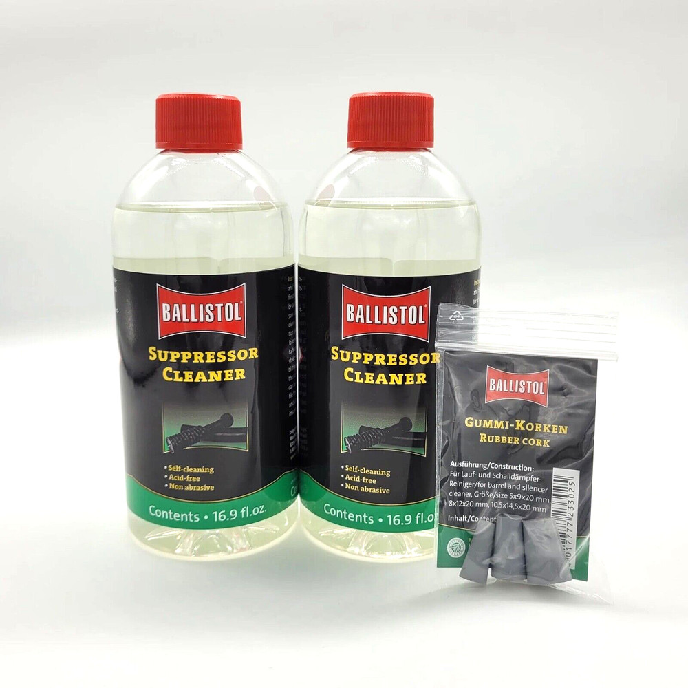 Ballistol Supressor Cleaning Kit (2) 16.9 OZ Bottles W/ Rubber Seal Corks