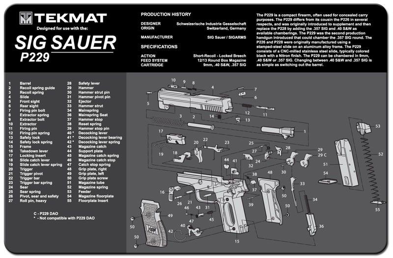 TekMat Sig Sauer P229 Gun Cleaning Mat,11x17in,Black 17-SIG229: TEK-17-SIGP229
