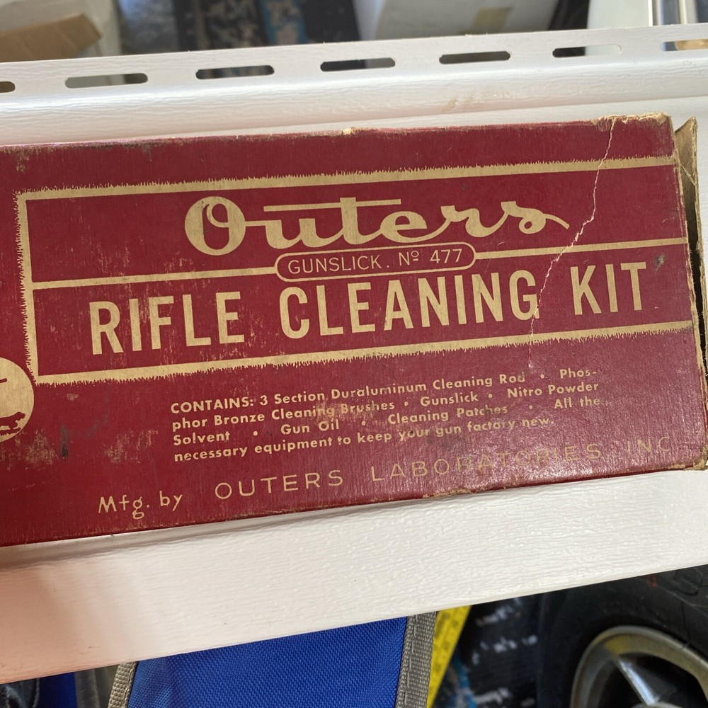 VINTAGE OUTERS GUNSLICK RIFLE GUN CLEANING KIT NO. 477 IN METAL BOX, With Box