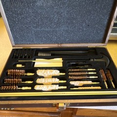 Gun Cleaning Kit with Wooden Case, Brushes, Rods, Bore Mop, Cloth, Brass Jags