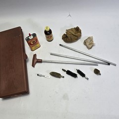 Vintage 12 Gauge Shotgun Cleaning Kit w/ Hoppe’s Oil Rods Brushes Bachmann Case