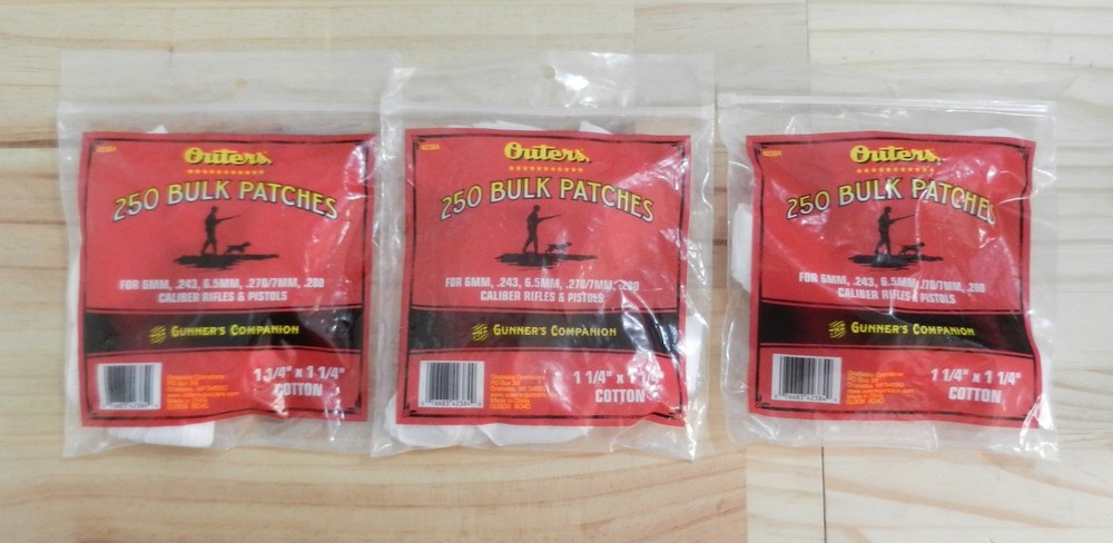 Outers Bulk Cotton Patches; 3pk; 750 Patches; 1.25″ x 1.25″; 6mm to 280; 42384